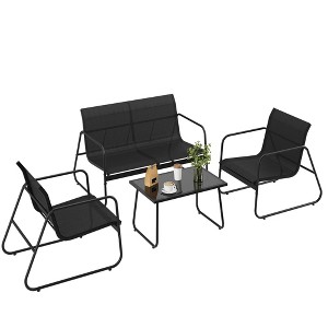 4-Piece Outdoor Patio Set with Textilene Fabric & Tempered Glass Table – All-Weather Conversation Furniture for Garden, Pool, Balcony - 1 of 4
