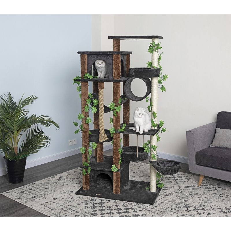 Go Pet Club 70" Forest Cat Tree House Furniture with Leaves F2097 - Beige/Brown, 2 of 3