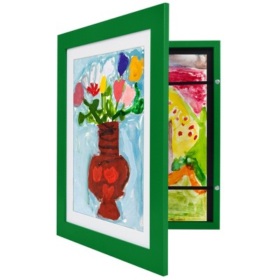 Americanflat Kids Art Frame 10x12.5 inches with 8.5x11 inches Mat - Composite Wood And Glass - Holds 100 Artworks
