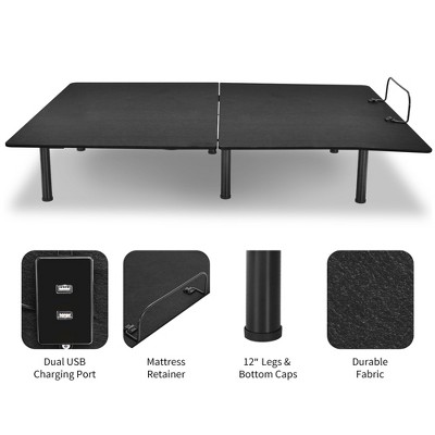 Queen Adjustable Black Metal Frame Bed Base with Remote Control