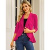 Womens Casual Blazer 3/4 Sleeve Open Front Ruffle Work Office Cardigan Suit Jacket Rosy XL - 2 of 4
