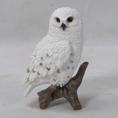 7" Polyresin Small Snowy Owl on Stump Statue White - Hi-Line Gift