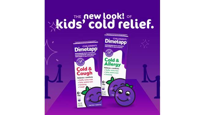Children's Dimetapp Cough & Cold Relief Liquid - Dextromethorphan - Grape - 4 fl oz, 2 of 9, play video
