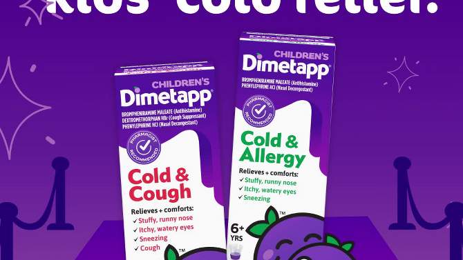 Children's Dimetapp Cough & Cold Relief Liquid - Dextromethorphan - Grape - 4 fl oz, 2 of 9, play video