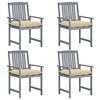 vidaXL 4-Piece Solid Acacia Wood Patio Chairs with Cream Cushions, Farmhouse-Style Outdoor Seating, Rustic Gray-Wash Finish - 2 of 4