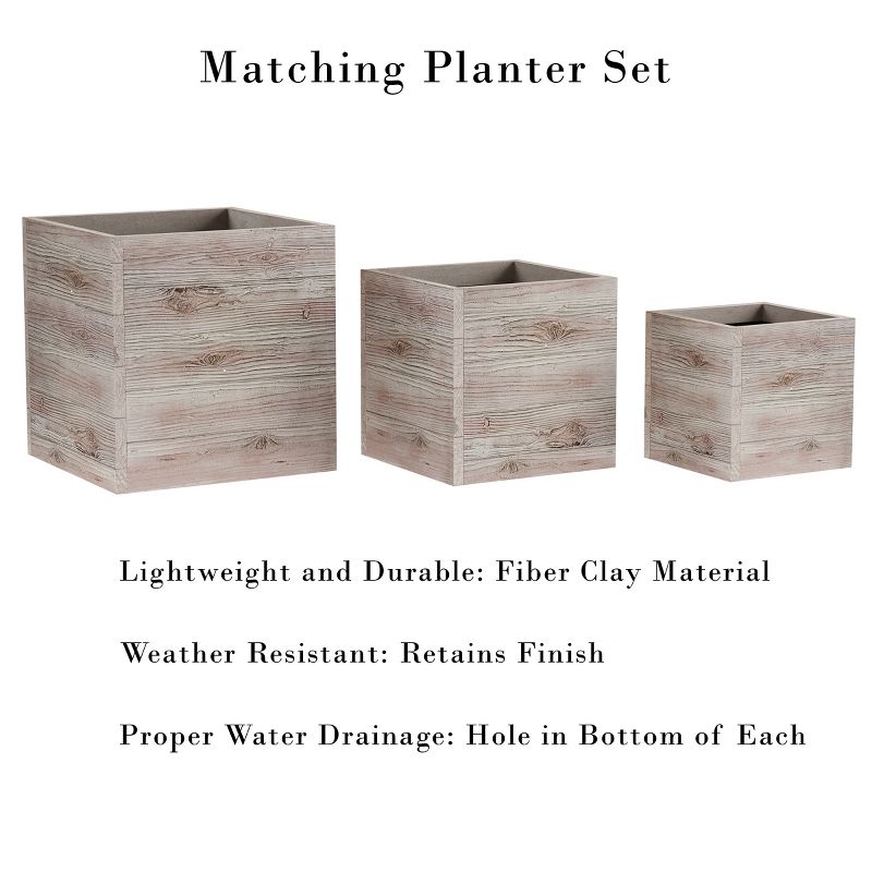 Pure Garden 3-Piece Square Planter Set - Fiber Clay Pots with Drainage Holes for Herbs, Plants, and Flowers, 3 of 9