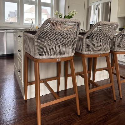 PURPLE LEAF Counter Height  Sunbrella Stools Set of 2 Modern Rattan Wicker with High Back Arms for Outdoor