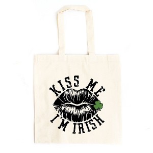 City Creek Prints Kiss Me Irish Lips Canvas Tote Bag - 15x16 - Natural - 1 of 2