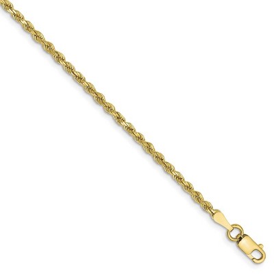 Black Bow Jewelry 2mm, 10k Yellow Gold Diamond Cut Solid Rope Chain Bracelet
