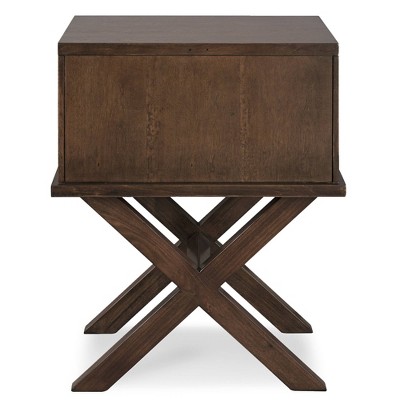 Walnut Mirrored Diamond Filigree 2-Drawer X Base Nightstand