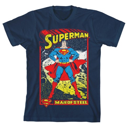 Superman Man Of Steel Comic Book Art Boy's Navy T-shirt-xs : Target