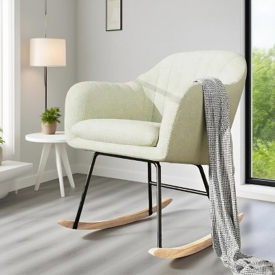 GustoWave Nursery Rocking Chair, Upholstered Glider Rocker, Accent Chair Padded Seat with High Backrest, Chenille Armchair