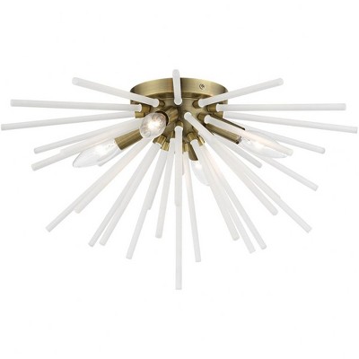 Elegant Uptown Antique Brass 4-Light Flush Mount with Acid Etched Rods