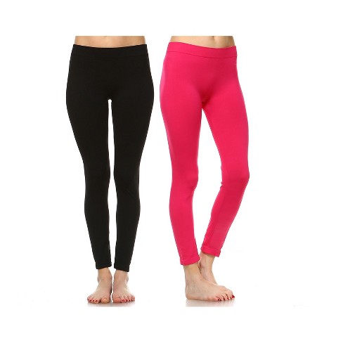 Women's Pack Of 2 Solid Leggings Black , Fuchsia One Size Fits Most - White  Mark : Target