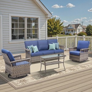 Belord 4 Pieces Patio Furniture Set, Patio Couch Set with Swivel Rocking Gliding Chairs and Coffee Table, All Weather Wicker Patio Set - 1 of 4