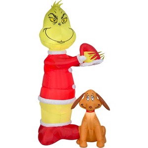 Grinch Animated Airblown Inflatable Putting Santa Hat on Max Scene Dr. Seuss, 6 ft Tall - 1 of 2