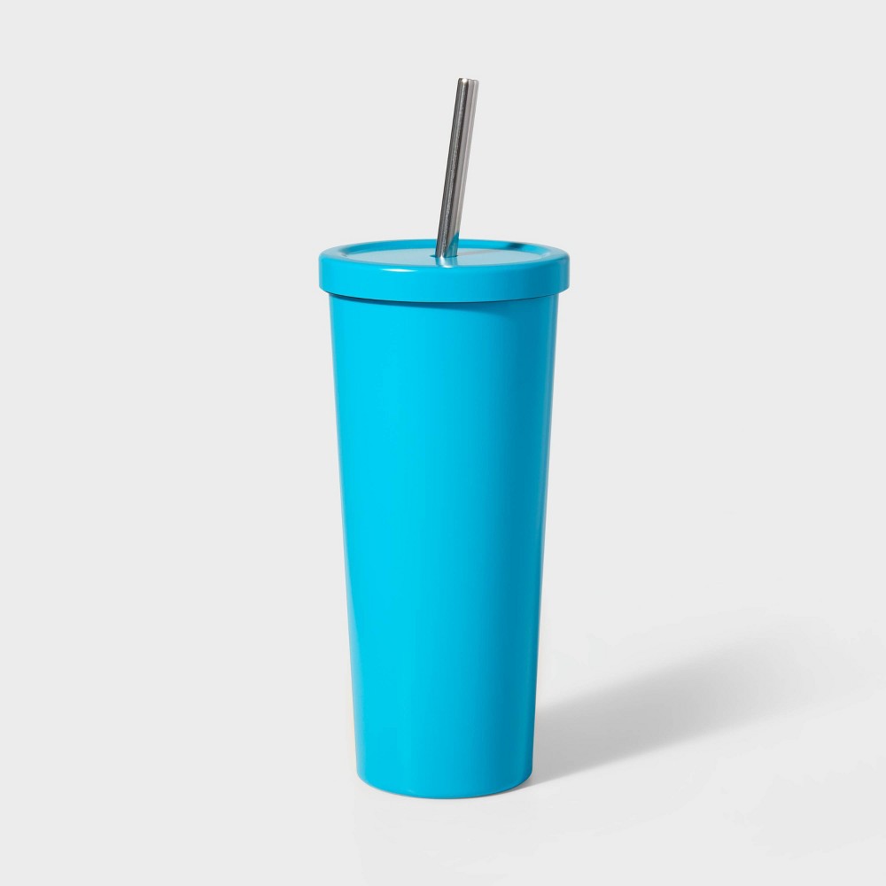 Photos - Glass 20oz Stainless Steel Tumbler with Straw Teal - Sun Squad™