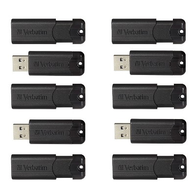 Verbatim PinStripe 32GB USB 3.2 Type-A Flash Drives Black 10/Pack (70902)
