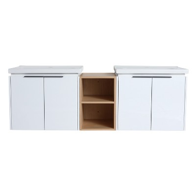 Soft-Close Wall-Mounted Bathroom Vanity with Ceramic Sink, Compact Storage for Small Bathrooms, White