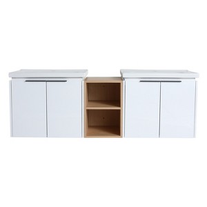 Soft-Close Wall-Mounted Bathroom Vanity with Ceramic Sink, Compact Storage for Small Bathrooms, White - 1 of 4