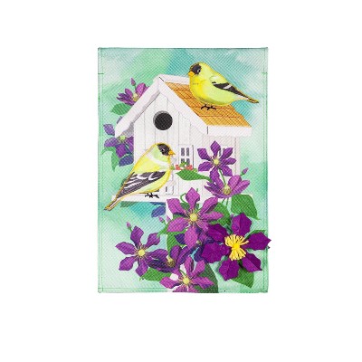 Finch & Clement Birdhouse Burlap Garden Flag