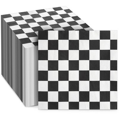 Blue Panda 150 Pack Car Race Checkered Flag Disposable Paper Napkin Party Supplies Kid Birthday 6.5"x6.5"