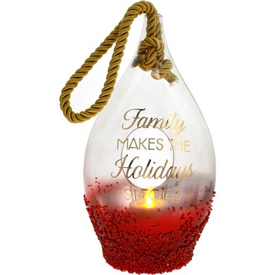 Pavilion Gift Company - Holiday Family - 11.5" Ruby Beaded Glass Lantern - Candle Holders