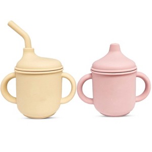 LunaLulinlk 2 pack Silicone Sippy Cups with Straws for Babies and Toddlers (Cream/Rose Quartz) - 1 of 4