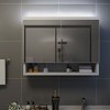 vidaXL LED Bathroom Mirror Cabinet in White, MDF Construction with Ample Storage, LED Strip Lighting Feature and On/Off Button - 3 of 4