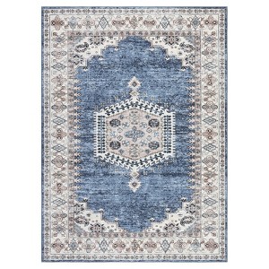 Washable Vintage Oriental Rug Non Slip Low Pile Rug Soft Throw Floor Cover Retro Medallion Foldable Indoor Carpet for Living Room Bedroom - 1 of 4