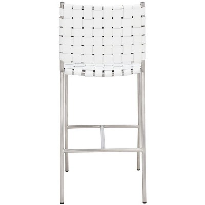 Olenna 41" White Leather and Silver Metal Saddle Counter Stool