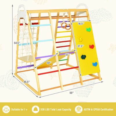 Colorful Wooden 8-in-1 Indoor Jungle Gym with Slide
