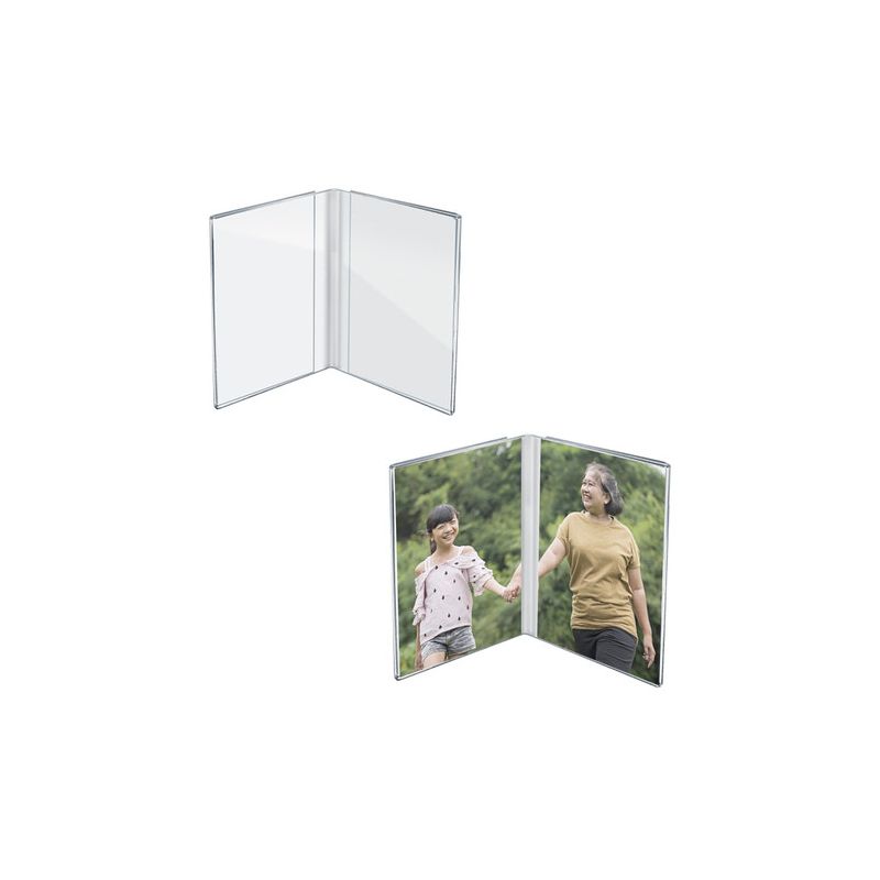 Azar Displays Clear Acrylic Double Photo Holder, Side by Side Dual Frame, Size 5"W x 7"H, 2-Pack, 1 of 6