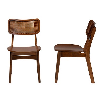 Walnut Brown Low Rattan and Cane Side Chair