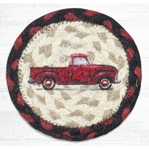 Earth Rugs Vintage Red Truck Printed Coaster – 5"x5" Rustic Holiday Decor in Braided Jute - 1 of 3