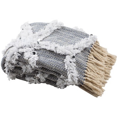 Lachlan Fringe Throw Blanket - Blue/Beige - 50" x 60" - Safavieh