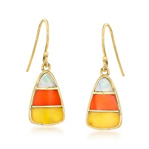 Ross-Simons Mother-Of-Pearl and Multicolored Chalcedony Candy Corn Drop Earrings in 18kt Gold Over Sterling - 1 of 4