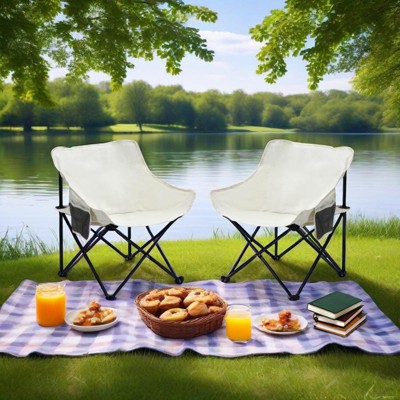 VisioGear Camping Chair, 2-Piece Outdoor Portable Chair with Side Pockets for Camping, Black, 17.7"*16.5"*25.6"
