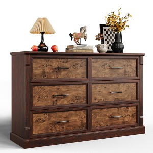 Farmhouse 6 Drawer Dresser, Rustic Wood Chest of Drawers with Metal Handles, Large TV Stand Storage Dressers for Living Room Nursery Bedroom - 1 of 4