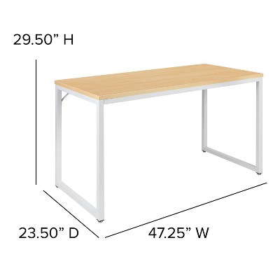 Maple and White Adjustable Height Desk with Keyboard Tray