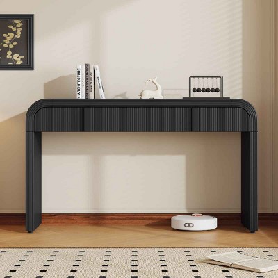 Modern Console Table for Living Room, Rounded Silhouette with Fluted Drawers and Adjustable Foot Pads, MDF Frame Console-Coolbibila