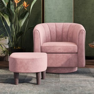 Swivel Accent Chair with Ottoman, Velvet Barrel Chair for Living Room - 1 of 4