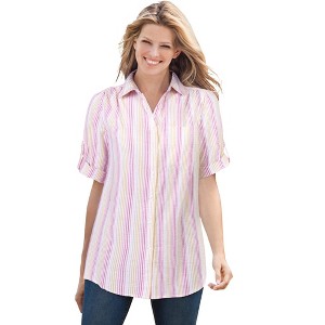 Woman Within Women's Plus Size Short-Sleeve Button Down Seersucker Shirt - 1 of 4