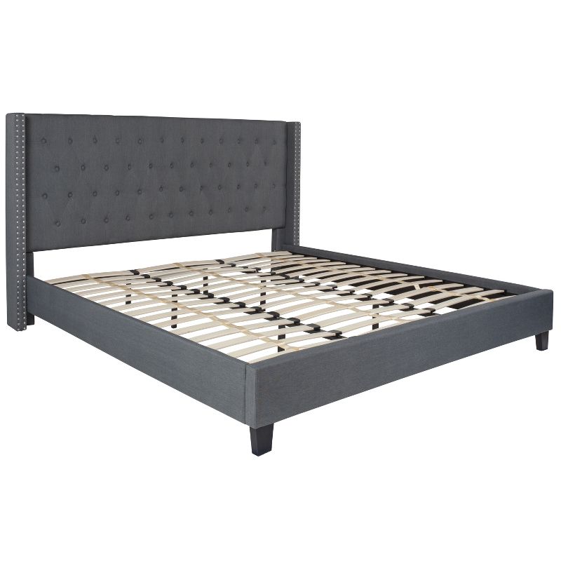 Flash Furniture Riverdale King Size Tufted Upholstered Platform Bed in Dark Gray Fabric, 1 of 6