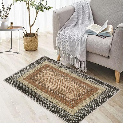 Vintage Braided Doormat, Washable Low-Pile Non-Slip Non-Shedding Small Rug for Entrance, Bedroom, Living Room, Kitchen, Farmhouse Decor