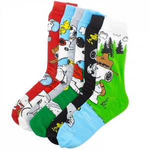 Mens Peanuts Snoopy Blue Assorted Crew Socks, 6-pack - 1 of 4