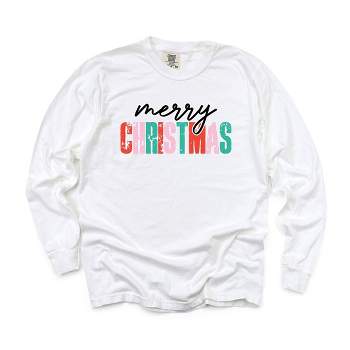 Simply Sage Market Women's Merry Christmas Distressed Long Sleeve Garment Dyed Tee