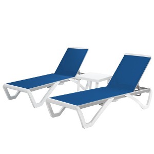 Kozyard Alan Adjustable Patio Chaise Lounge Chair, 2 Pack with Table – Full Flat Reclining Aluminum Frame with Durable Resin Legs - 1 of 4