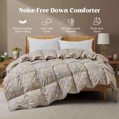 Peace Nest Ultra Soft Noiseless Down Comforter, Natural All Season Duvet Insert