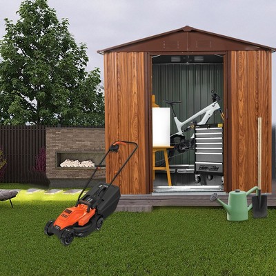 Outdoor Metal Storage Shed With Metal Floor Base Lockable Sliding Doors Large Garden Utility Tool Shed,Sharp tip,brown,6ft x 6ft